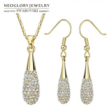 Neoglory MADE WITH SWAROVSKI ELEMENTS Rhinestone Jewelry Set Luxuriant Light Yellow Gold Color Necklace & Earrings For Trendy32722274847
