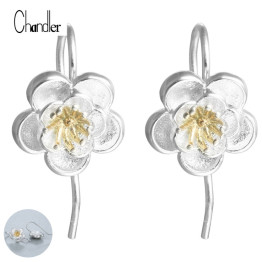 New Famous Brand 925 Sterling Silver Flower Drop Earrings Surgical Piercing Long Thread Blooming Orchid Women Fashion Jewelry