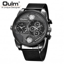 Oulm Unique Design Sports Watches Men Luxury Brand Two Time Zone Quartz Watch Large Big Dial Male Clock Military Wristwatch