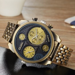 Oulm Unique Design Sports Watches Men Luxury Brand Two Time Zone Quartz Watch Large Big Dial Male Clock Military Wristwatch