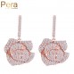 Pera Fashion Famous Brand Jewelry Rose Gold Color Cubic Zirconia Paved Rose Flower Big Long Hanging Drop Earrings For Women E08732577149524