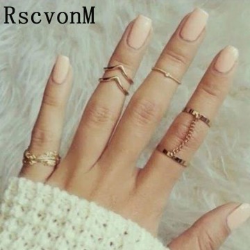 RscvonM 6 Pcs Punk style Midi ring sets Gold Color Knuckle Ring for women Finger ring Fashion accessories jewelry32823162515