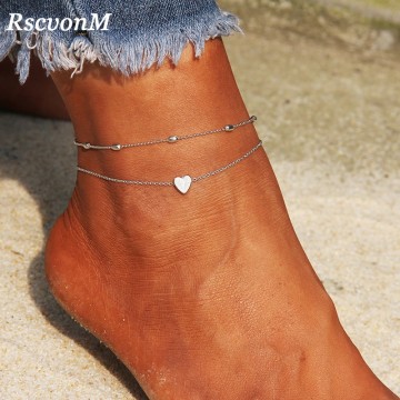 RscvonM Heart Female Anklets Barefoot Crochet Sandals Foot Jewelry Leg New Anklets On Foot Ankle Bracelets For Women Leg Chain32860764435