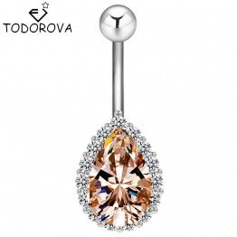 Todorova Fashion Water Drop Zircon Navel Piercing Stainless Steel Belly Button Rings Body Jewelry for Women