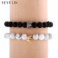 Trendy Black White Stone Beads with Gold Silver Color Alloy Crown Bracelet For Women Men Couple Bangles Jewelry