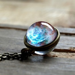 UNIVERSE IN A NECKLACE Double-sided Glass Ball Pendant Time Gem Universe Handmade Custom Star Necklace