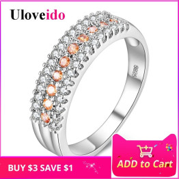 Uloveido Rings for Women Silver Color Engagement Ring with Stone Wedding Jewelry Crystal Women's Accessories Decorations Y014