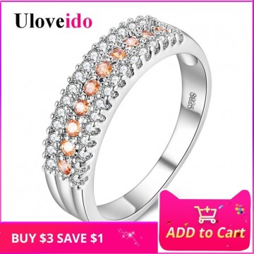 Uloveido Rings for Women Silver Color Engagement Ring with Stone Wedding Jewelry Crystal Women&#39;s Accessories Decorations Y01432891315039