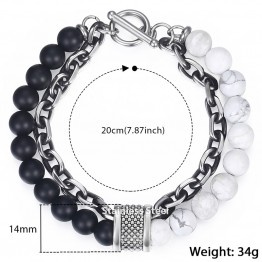 Unique Natural Map Stone Men's Beaded Bracelet Stainless Steel Bracelets Dropshipping Male Jewelry Fashion Gifts for Men 8" DB33