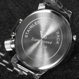 V6 Two Time Zone Silver Steel Watches Men Sports Quartz Hours Unique Luxury Design Men Casual Wristwatch relogio masculino
