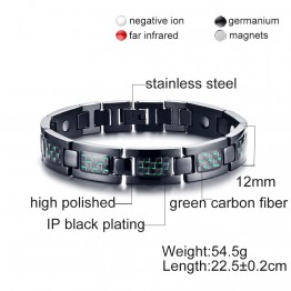 Vinterly Green Carbon Fiber Magnetic Bracelet for Men Chain Stainless Steel Men Bracelet Energy Germanium Mens Bracelets 2018