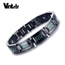 Vinterly Green Carbon Fiber Magnetic Bracelet for Men Chain Stainless Steel Men Bracelet Energy Germanium Mens Bracelets 2018