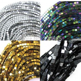 Wholesale Black/Gold/Silver/Rainbow  98pcs/lot coated natural stone hematite cube square loose spacer beads 16" per strand 4mm