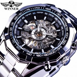 Winner Sport Skeleton Stainless Steel Designer Men Watch Top Brand Luxury Automatic Casual Mechanical Watch Clock Men Wristwatch