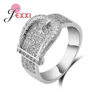  Sterling Silver Ring with AAA Cubic Zircon CZ Stone - Belt Buckle Design 